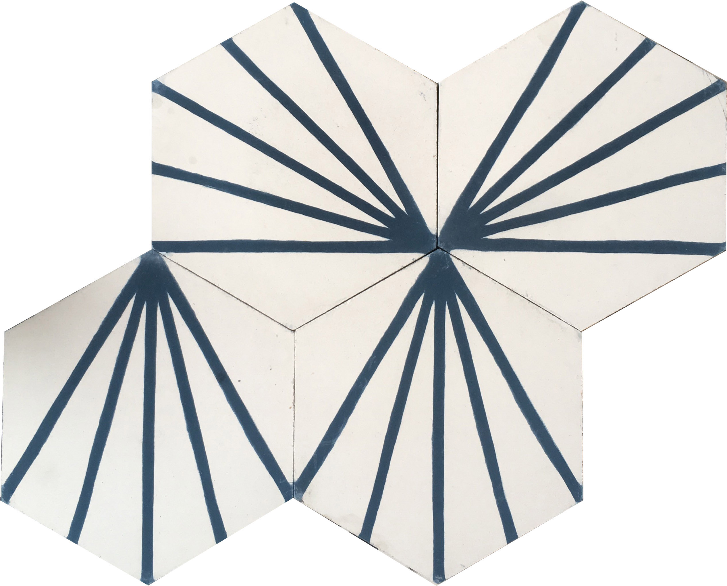 Hexagonal Graphic Chalk White with Marine Blue Encaustic Cement